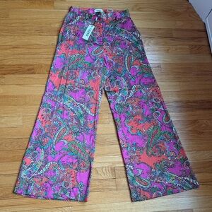 L'AGENCE Pink and Green Paisley Wide Leg Pants